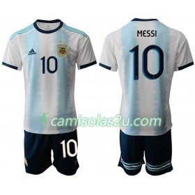 Camisolas de Futebol Argentina MESSI 10 Criança Equipamento Principal Copa América 2019 Manga Curta